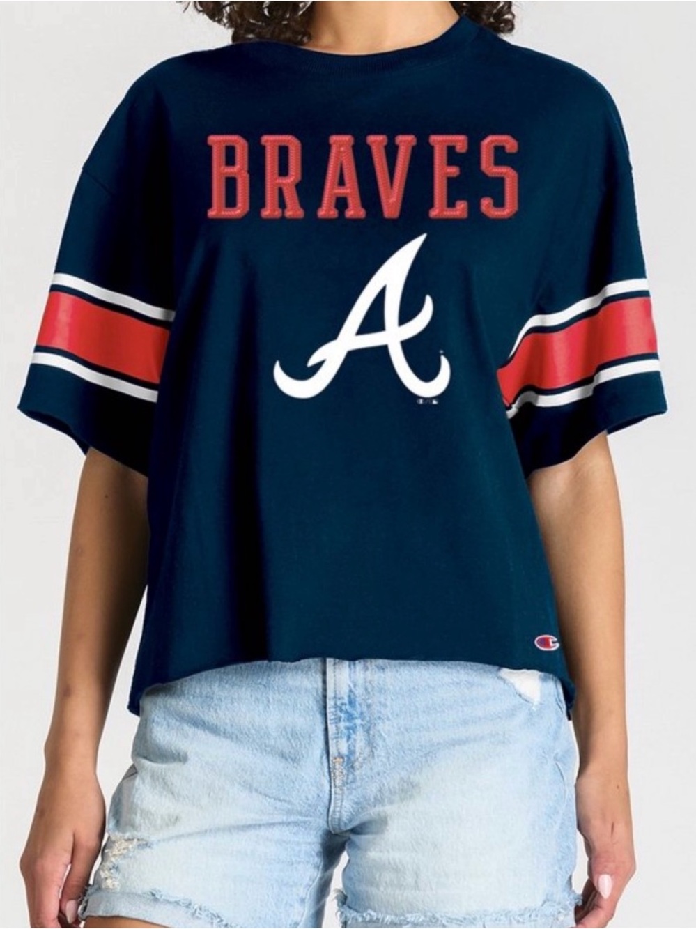 MLB Atlanta Braves Women's Champion Sequin Print T-Shirt
